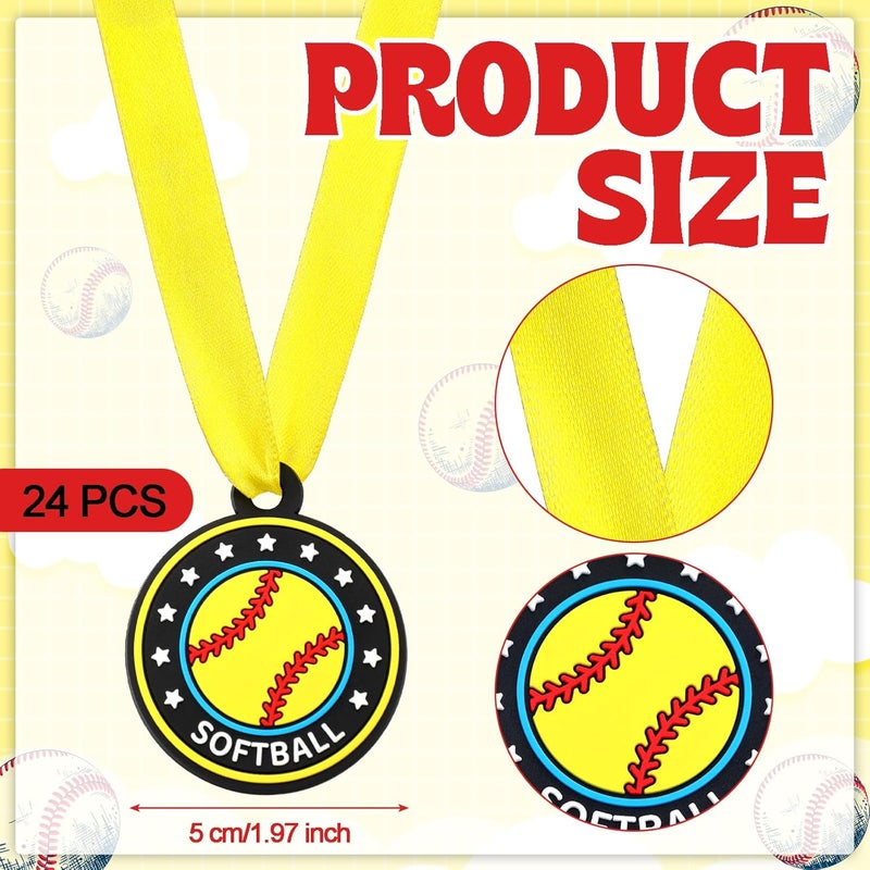 Loetere 24 Pcs Sport Ball Award Medals Bulk 2 Inch Rubber Ball Medals Trophies with Ribbons for Winner or Team Participation Gift - Image 2